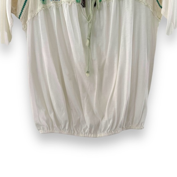 Free People Vintage White Mint Embrodeired Boho Peasant Top Size Small - Picture 4 of 8